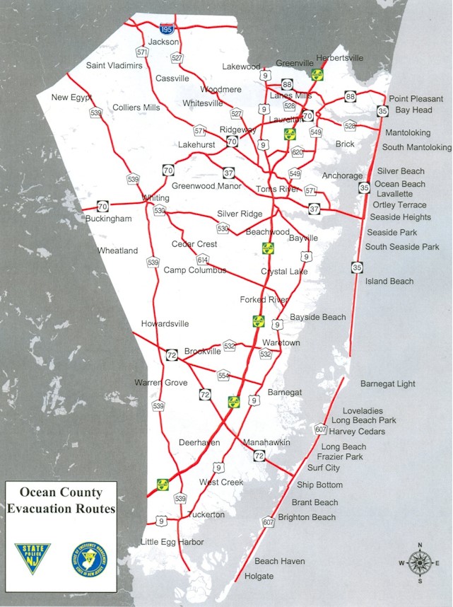 Map of Ocean County Evacuation Routes
